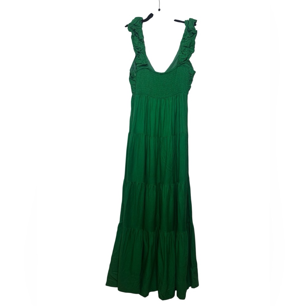 Jason Wu sleeveless emerald green linen blend maxi boho cottagecore resort dress - Picture 3 of 11
